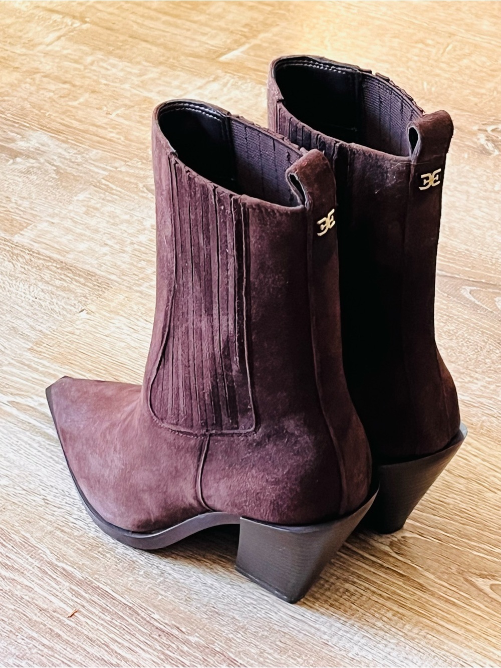 Sam Edelman Manday Chocolate Brown Suede Pointed Booties Size 8.5 Western Cowboy - Picture 3 of 8